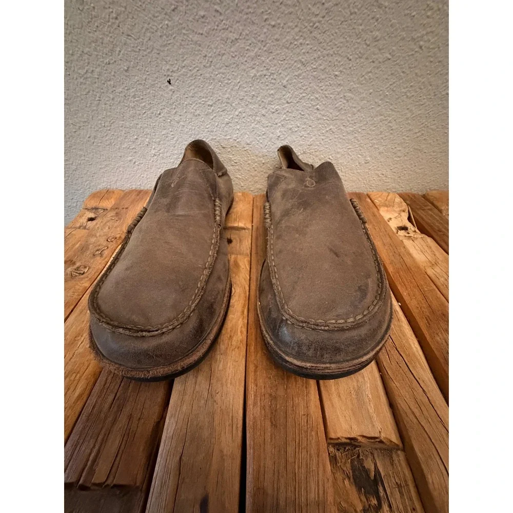 OluKai Moloa Shoes Size 9 Brown Leather Slip On Drop-In Heel Loafers 10128-6363